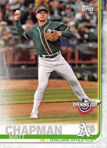 Baseball card featuring Matt Chapman from Topps Opening Day 2019 Athletics collection