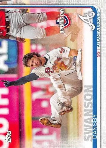 2019 Topps Opening Day Dansby Swanson baseball card with original gloss and Simply Sandoval details