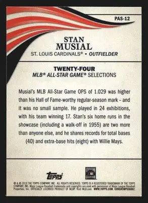 2019 Topps Perennial All-Stars Stan Musial #PAS-12 Cardinals HOF - Baseball Card Single