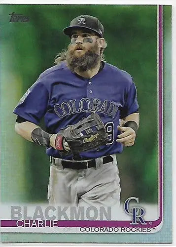 Baseball trading card featuring Charlie Blackmon of the Colorado Rockies in Topps Rainbow Foil