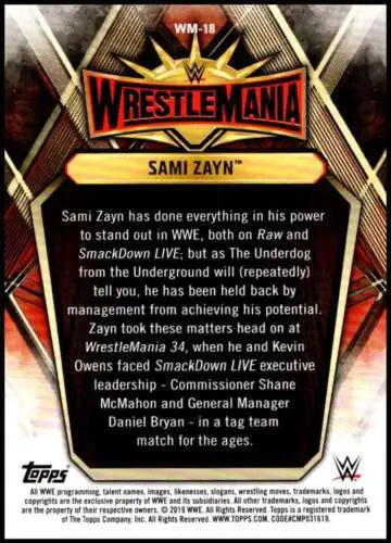 Sami Zayn trading card from 2019 Topps Road to WrestleMania with original gloss finish
