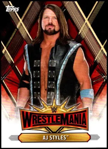 Wrestling trading card featuring AJ Styles from 2019 Topps Road to WrestleMania series