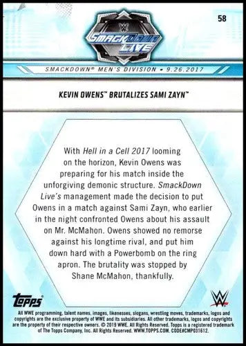 Original gloss Kevin Owens Sami Zayn collectible sports trading card from 2019 Topps Road to WrestleMania