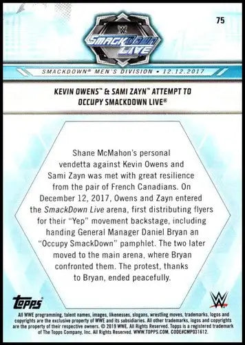 2019 Topps Road to WrestleMania #75 Kevin Owens/Sami Zayn Attempt to Oc ID:19956 - Wrestling Card Single
