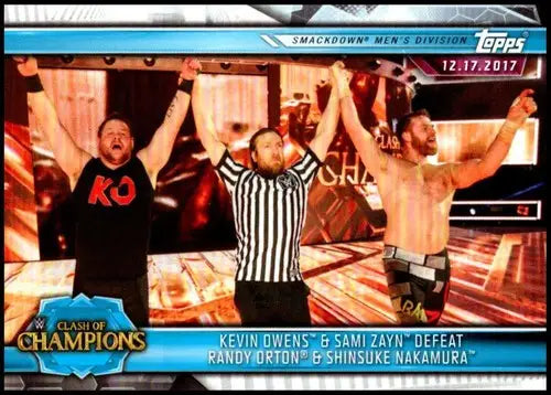 Original gloss of 2019 Topps Road to WrestleMania Kevin Owens Sami Zayn Sami Zayn defeat ID 19957