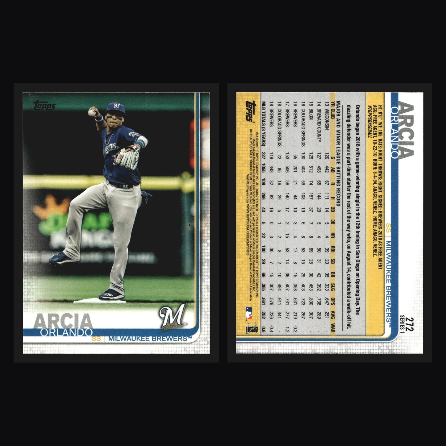 2019 Topps Series 1 #272 Orlando Arcia Milwaukee Brewers - Baseball Card Single