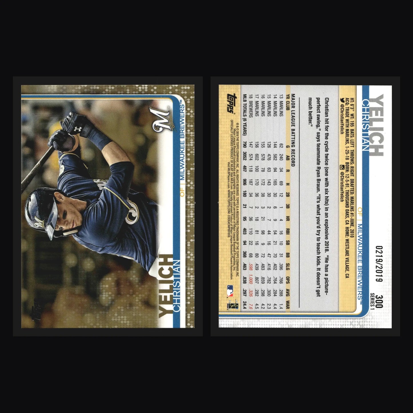 2019 Topps Series 1 #300 Christian Yelich Gold /2019 Brewers - Baseball Card Single