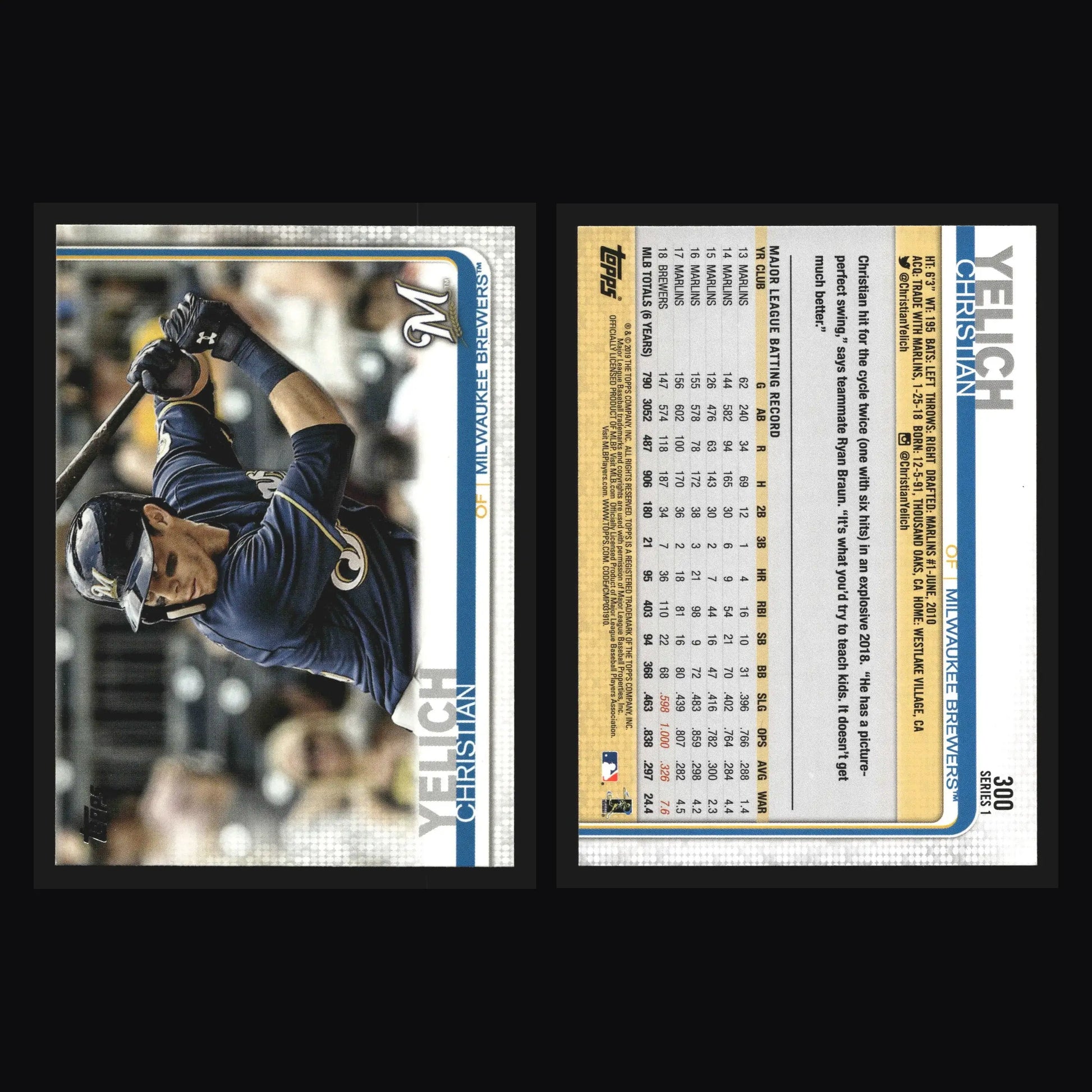 2019 Topps Series 1 #300 Christian Yelich Milwaukee Brewers - Baseball Card Single