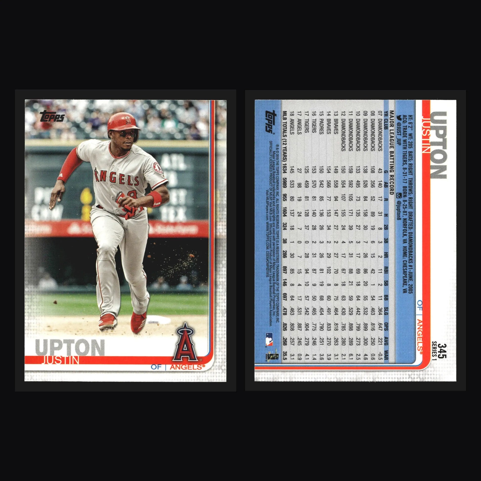 2019 Topps Series 1 Justin Upton #345 Los Angeles Angels - Baseball Card Single