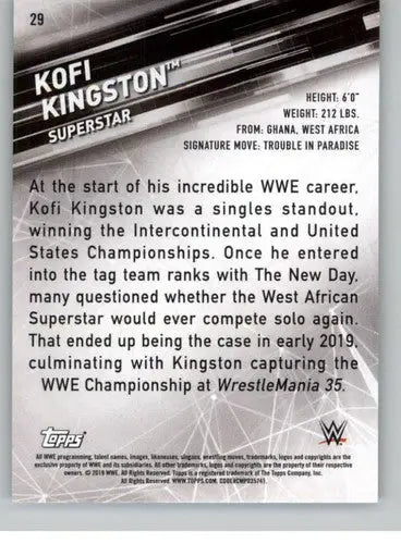2019 Topps Smackdown Live #29 Kofi Kingston NM-MT ID:25457 - Wrestling Card Single