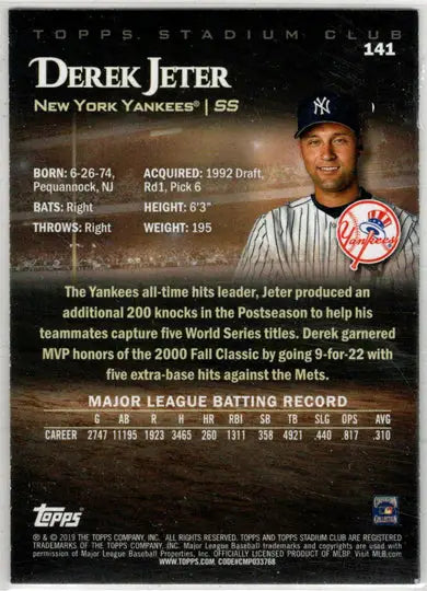 Derek Jeter baseball card 2019 Topps Stadium Club Red Foil Parallel Card