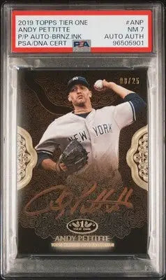 2019 Topps Tier One Andy Pettitte P.Performers Autographs Bronze Ink PSA 7 #/25 - Baseball Card Single