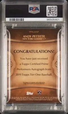 2019 Topps Tier One Andy Pettitte P.Performers Autographs Bronze Ink PSA 7 #/25 - Baseball Card Single