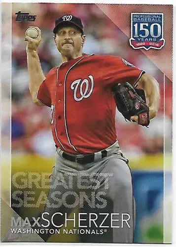 Baseball card of Max Scherzer in Washington Nationals uniform from 2019 Topps Update with original gloss