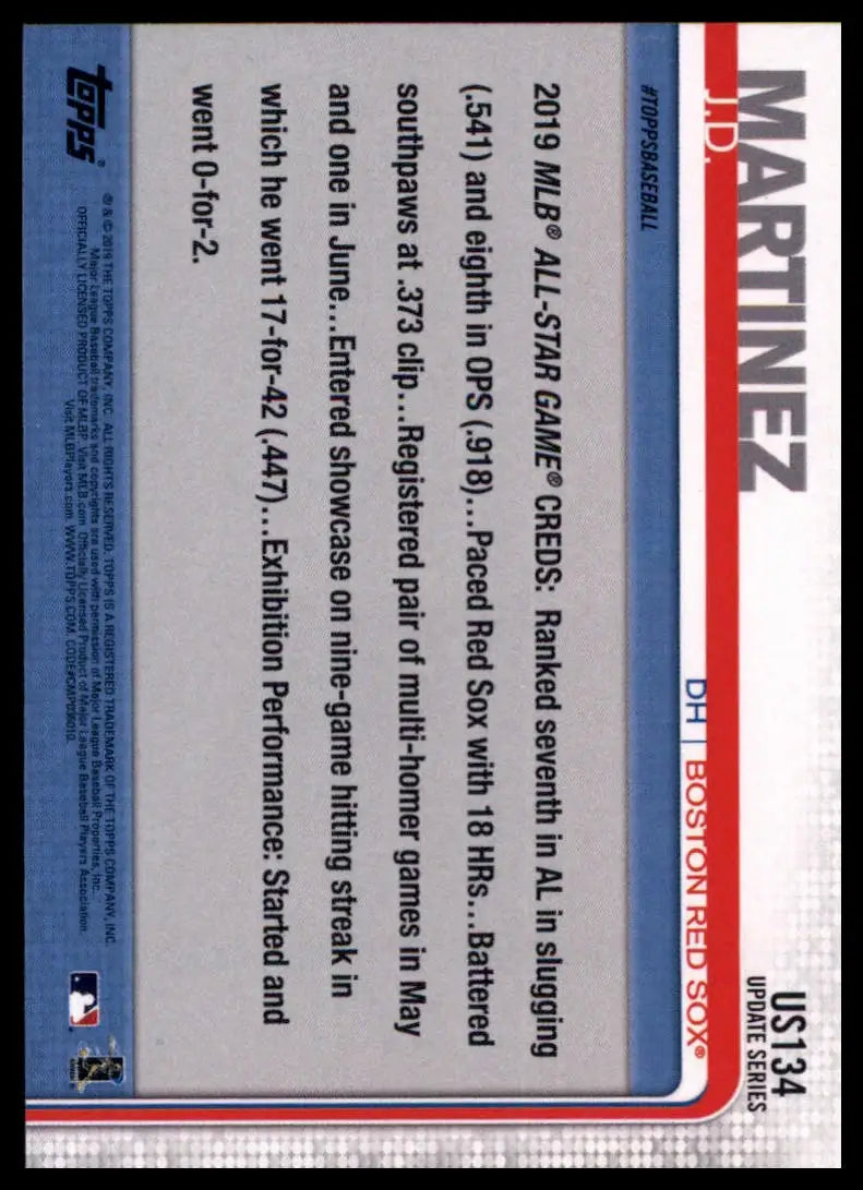 2019 Topps Update - Rainbow Foil J.D. Martinez US134 Boston Red Sox MP - Baseball Card Single