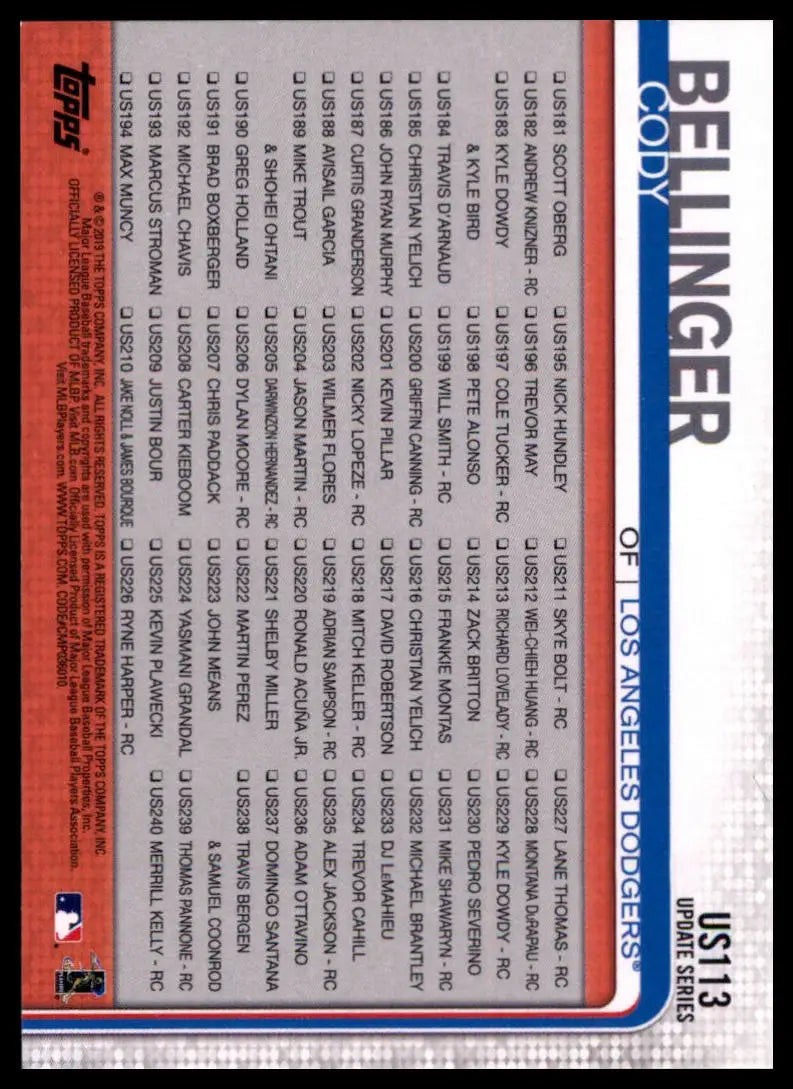 2019 Topps Update Record-Breaking Month US113 Los Angeles Dodgers NM - Baseball Card Single