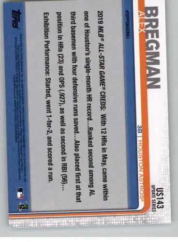 2019 Topps Update #US143 Alex Bregman NM-MT Astros - Baseball Card Single
