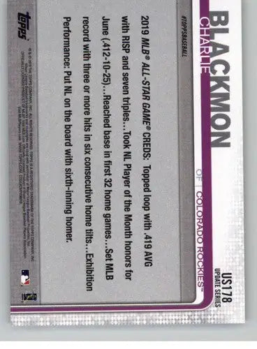 2019 Topps Update #US178 Charlie Blackmon NM-MT Rockies - Baseball Card Single