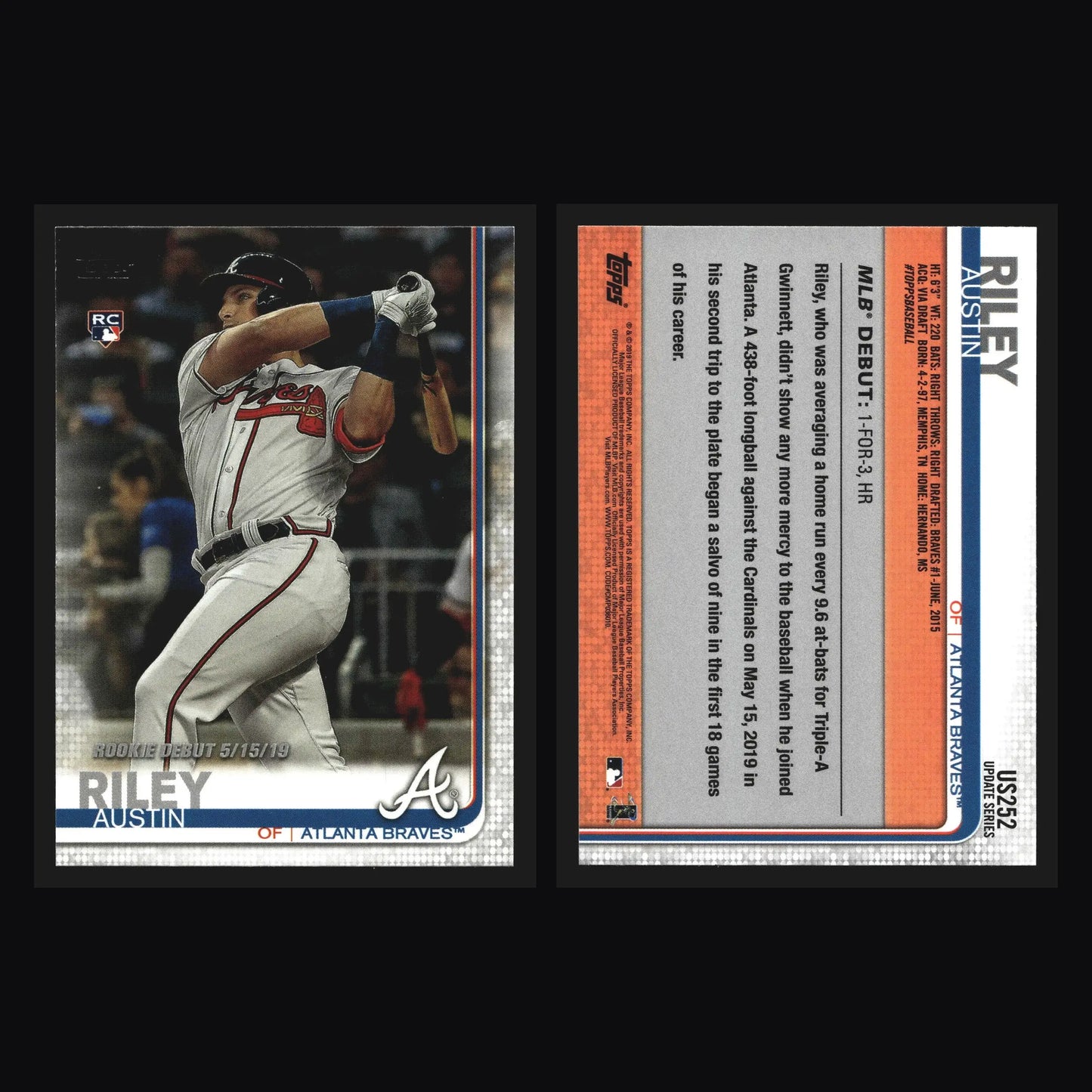 2019 Topps Update #US252 Austin Riley Braves Rookie Debut RC - Baseball Card Single