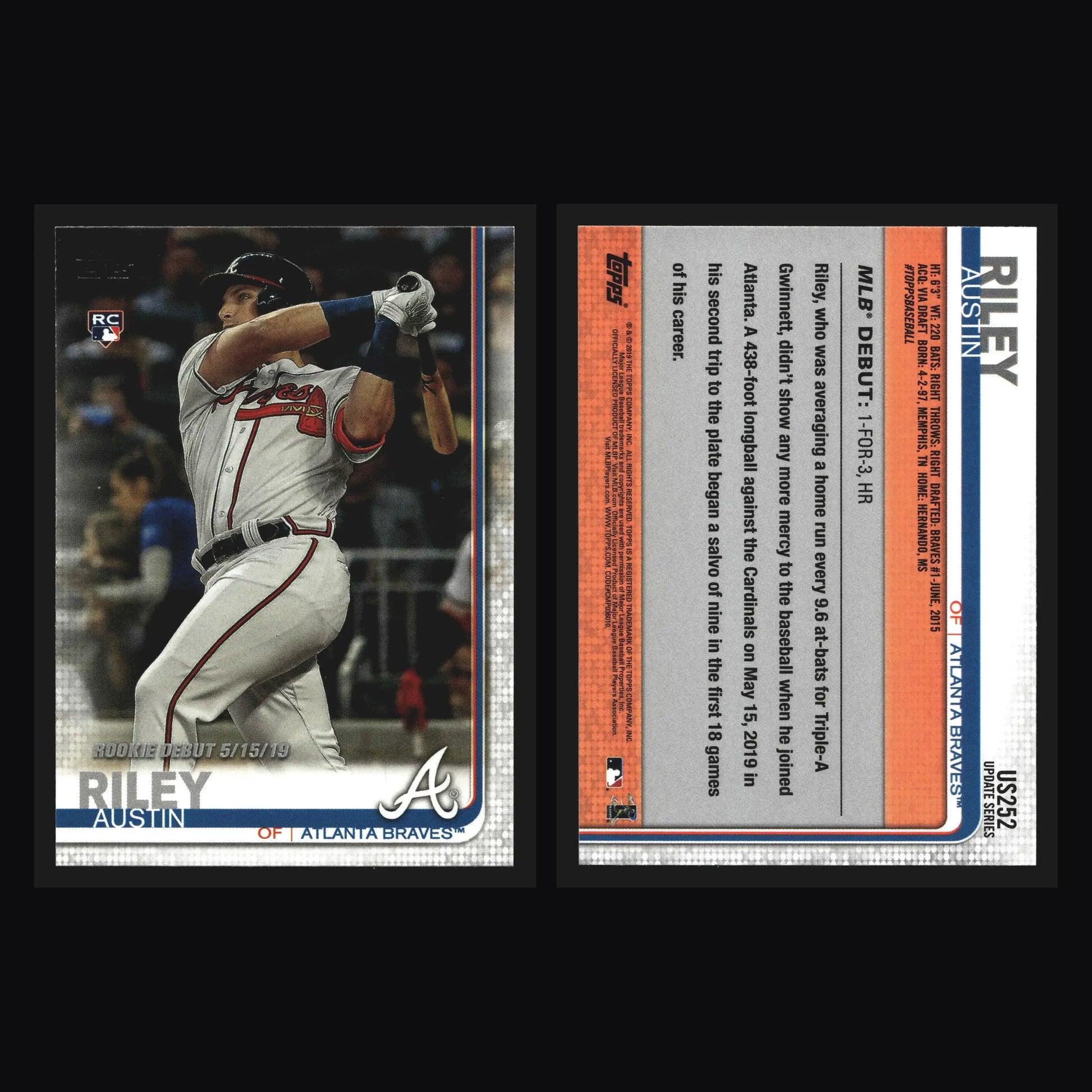 2019 Topps Update #US252 Austin Riley Braves Rookie Debut RC - Baseball Card Single