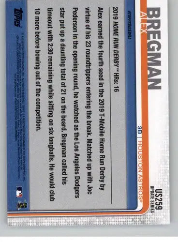 2019 Topps Update US259 Alex Bregman Astros baseball card front view