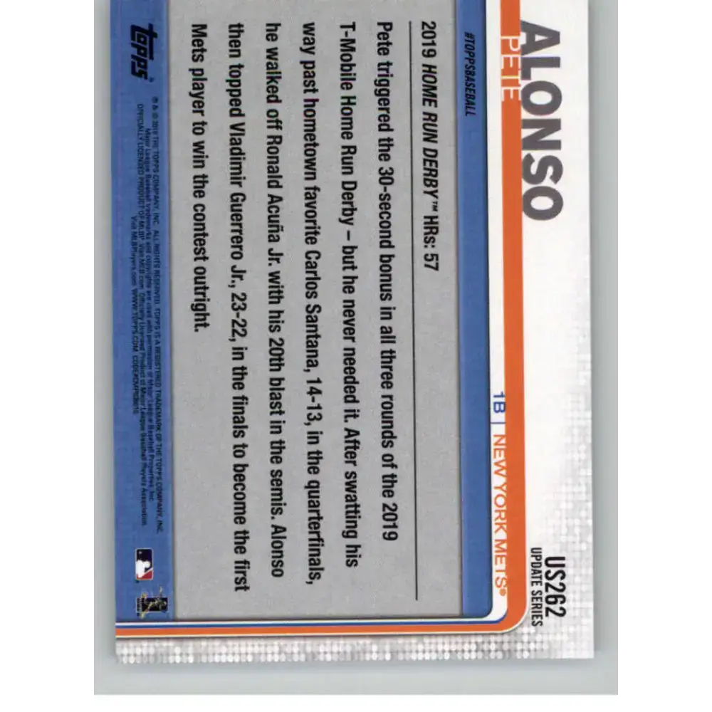 2019 Topps Update #US262 Pete Alonso NM-MT New York Mets Baseball Card - Baseball Card Single
