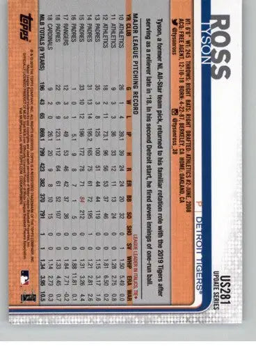2019 Topps Update #US281 Tyson Ross NM-MT Tigers - Baseball Card Single