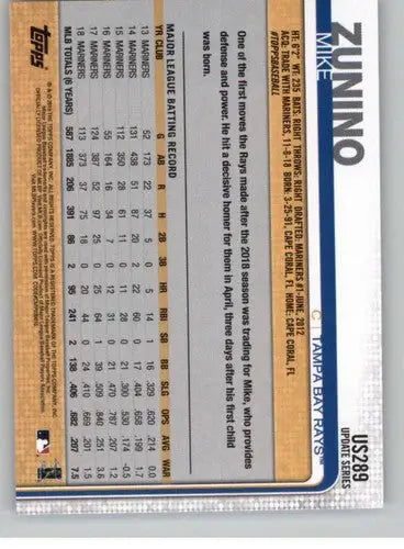 2019 Topps Update #US289 Mike Zunino NM-MT Rays - Baseball Card Single