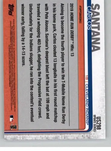 2019 Topps Update US298 Carlos Santana baseball card NM-MT Indians