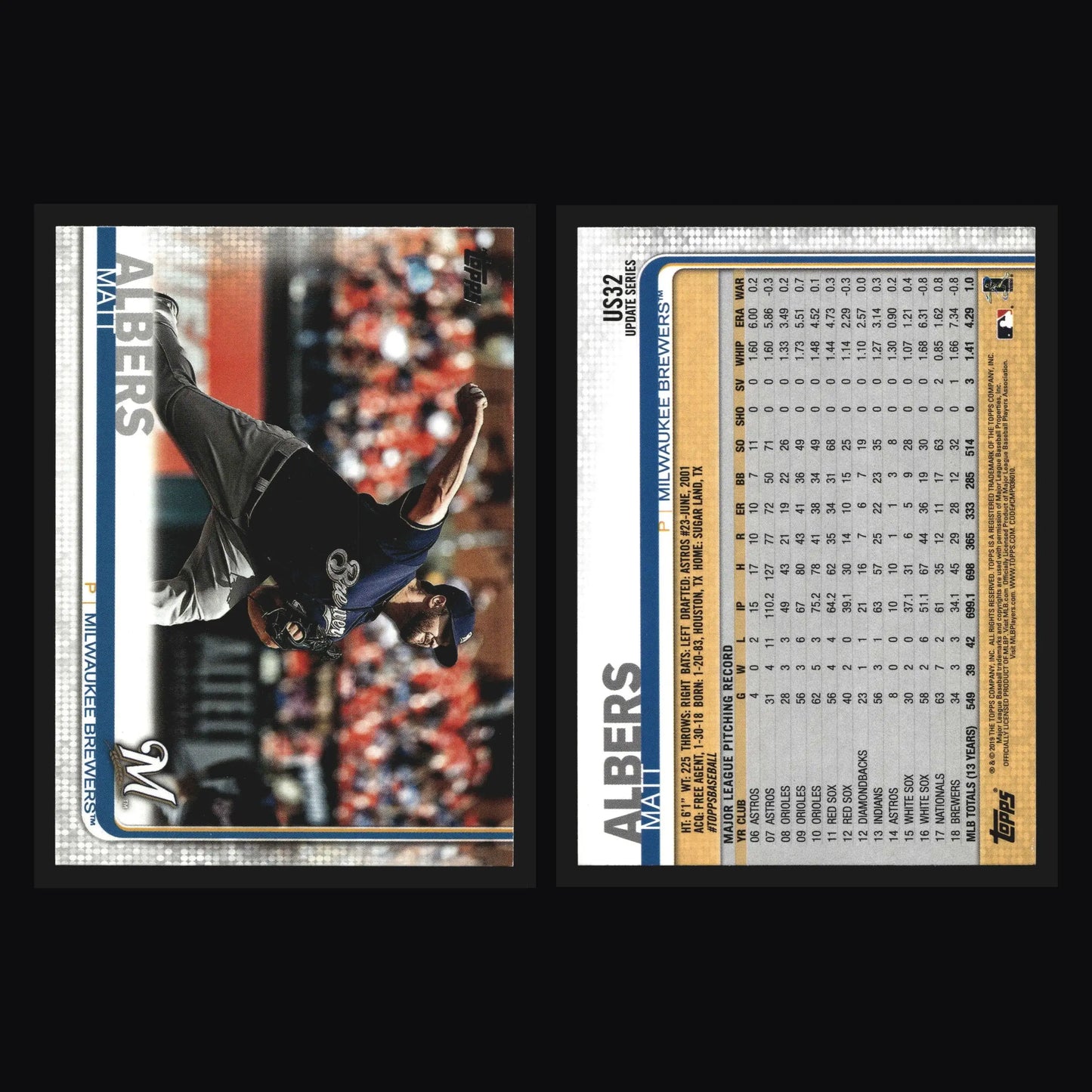 2019 Topps Update #US32 Matt Albers Milwaukee Brewers - Baseball Card Single