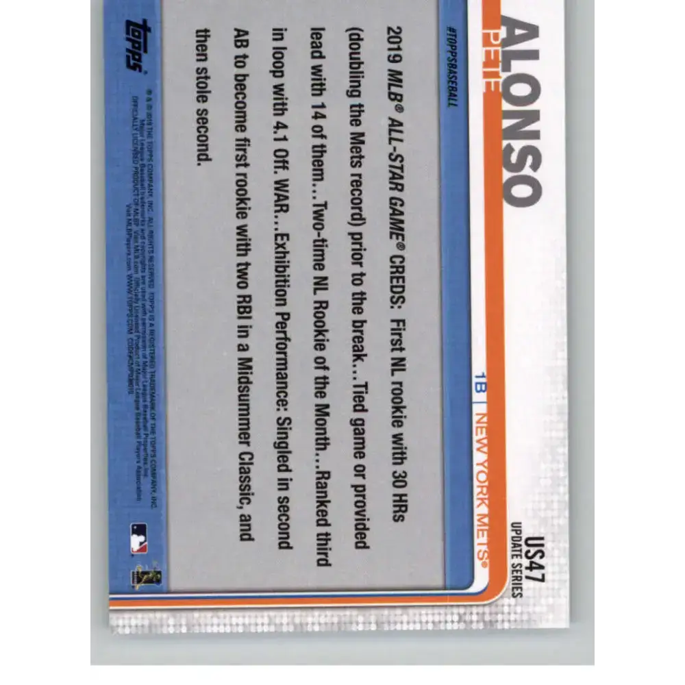 2019 Topps Update #US47 Pete Alonso NM-MT New York Mets Baseball Card - Baseball Card Single