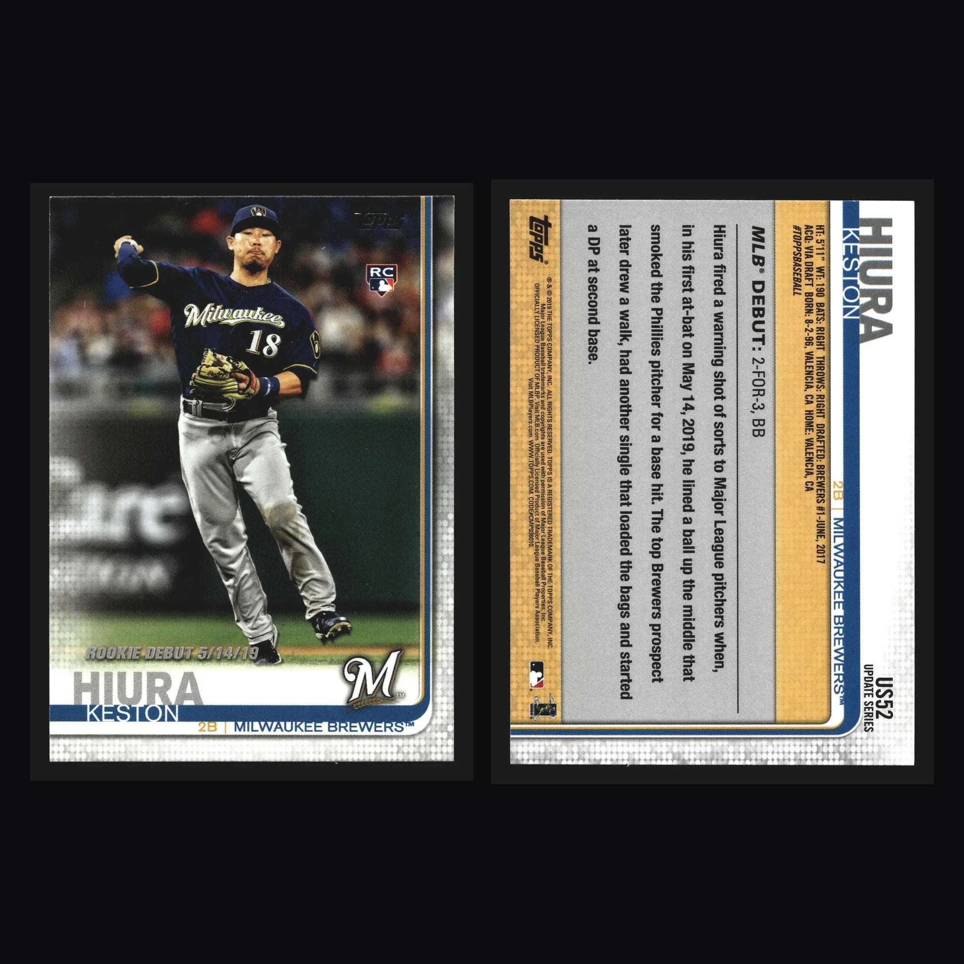 2019 Topps Update #US52 Keston Hiura Rookie Debut RC Brewers - Baseball Card Single