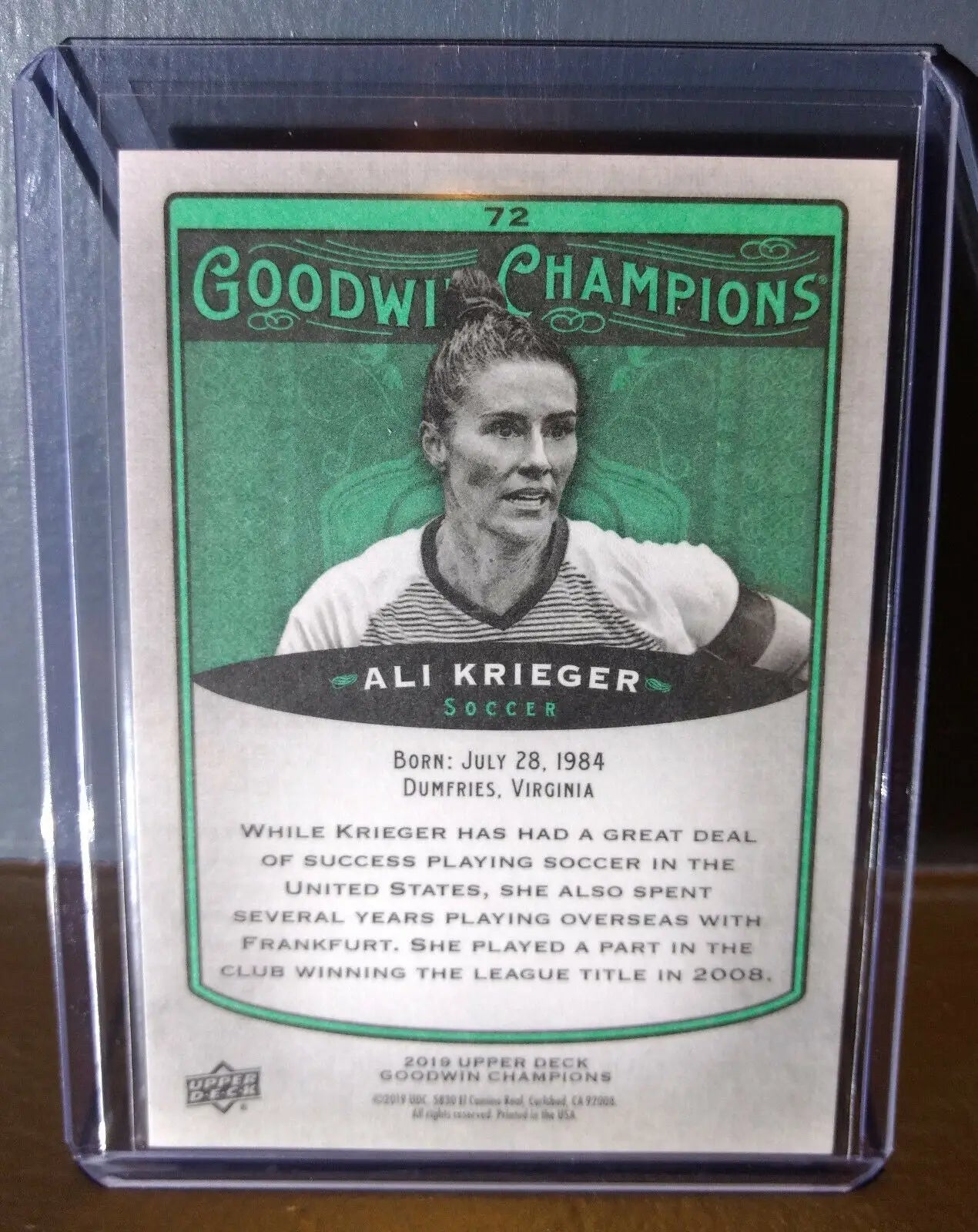 2019 Upper Deck Goodwin Champions Ali Krieger #72 Soccer Trading Card - Soccer Card Single
