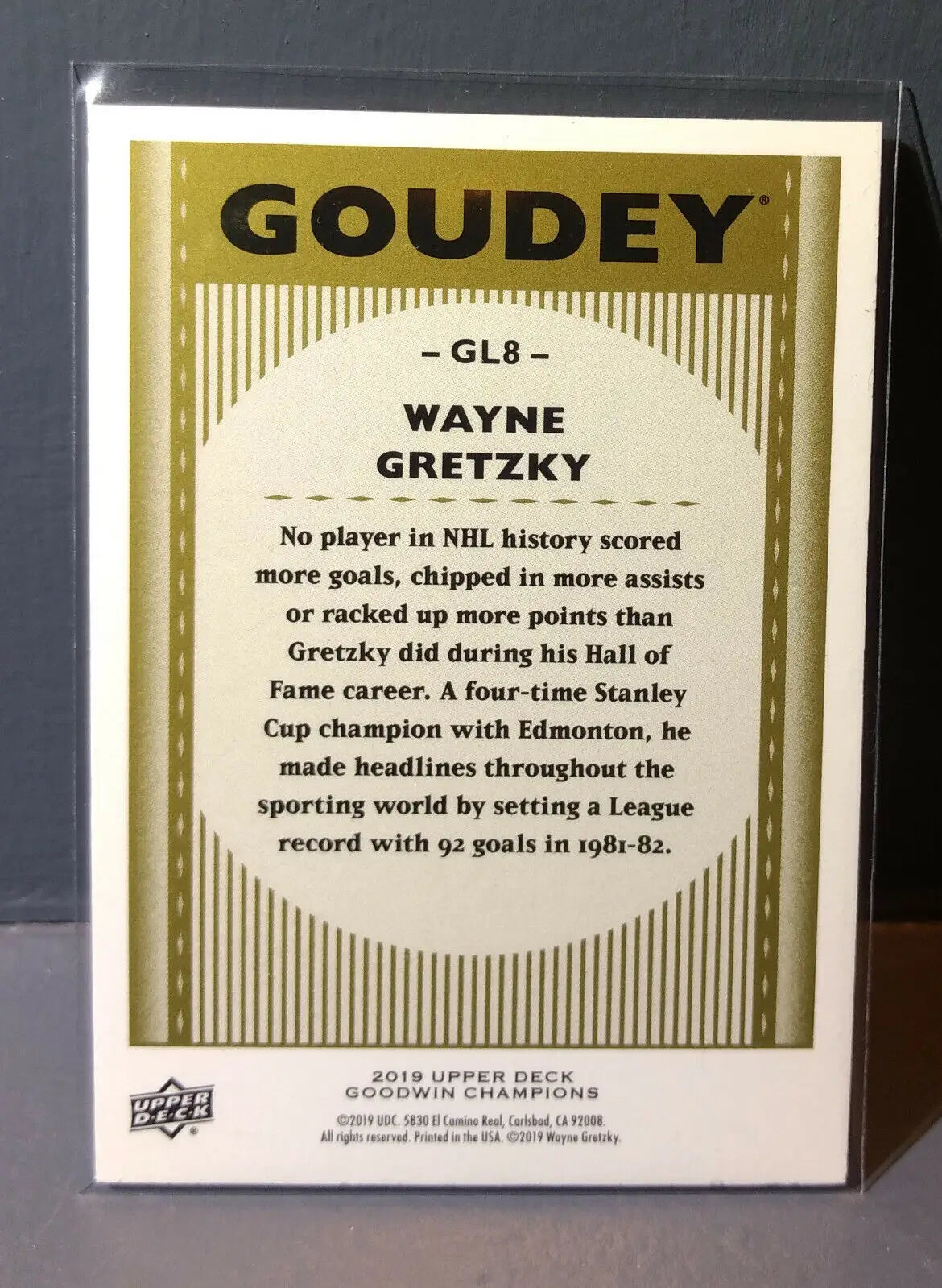 2019 Upper Deck Goodwin Champions Goudey #GL8 Wayne Gretzky Hologram Hockey Card - Hockey Card Single