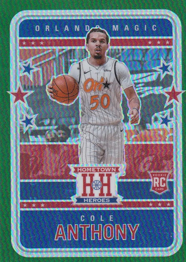 Orlando Magic player in white jersey number 50 on 2020-21 Chronicles Hometown Heroes card