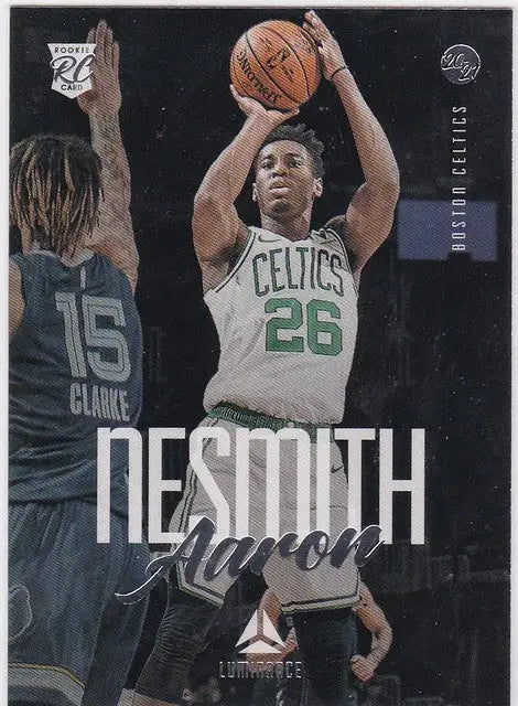 Basketball trading card of Aaron Nesmith RC Boston in Chronicles Luminance shooting