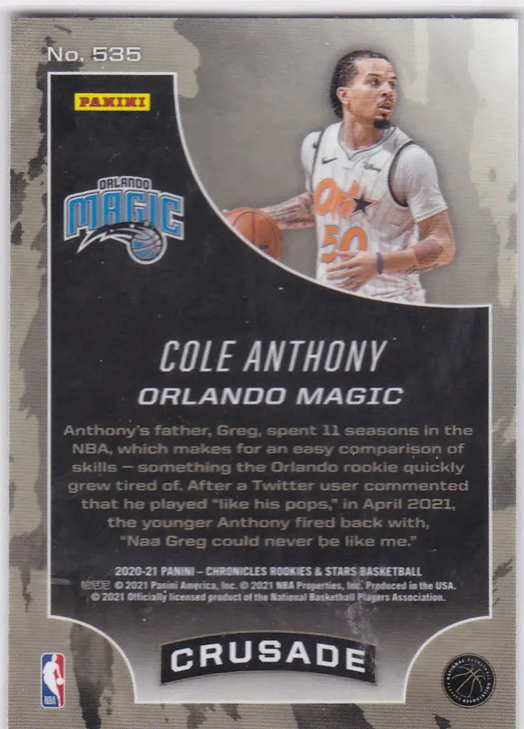 2020-21 Chronicles Rookies & Stars #535 Cole Anthony RC Orlando Magic
