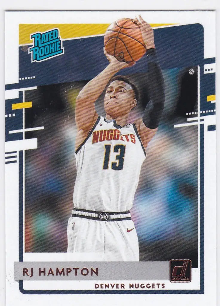 Basketball trading card of RJ Hampton RC from the Denver Nuggets in white jersey