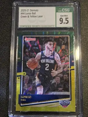 2020-21 Donruss #44 Lonzo Ball Holo Green and Yellow Laser CSG 9.5 - Basketball Card Single