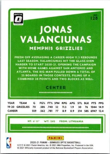 2020-21 Donruss Optic #128 Jonas Valanciunas NM-MT Grizzlies ID:48905 - Basketball Card Single