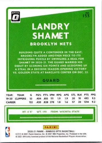 2020-21 Donruss Optic #133 Landry Shamet NM-MT Nets ID:49365 - Basketball Card Single