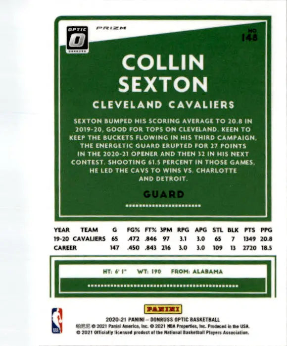 2020-21 Donruss Optic #148 Collin Sexton Hyper Pink - Basketball Card Single