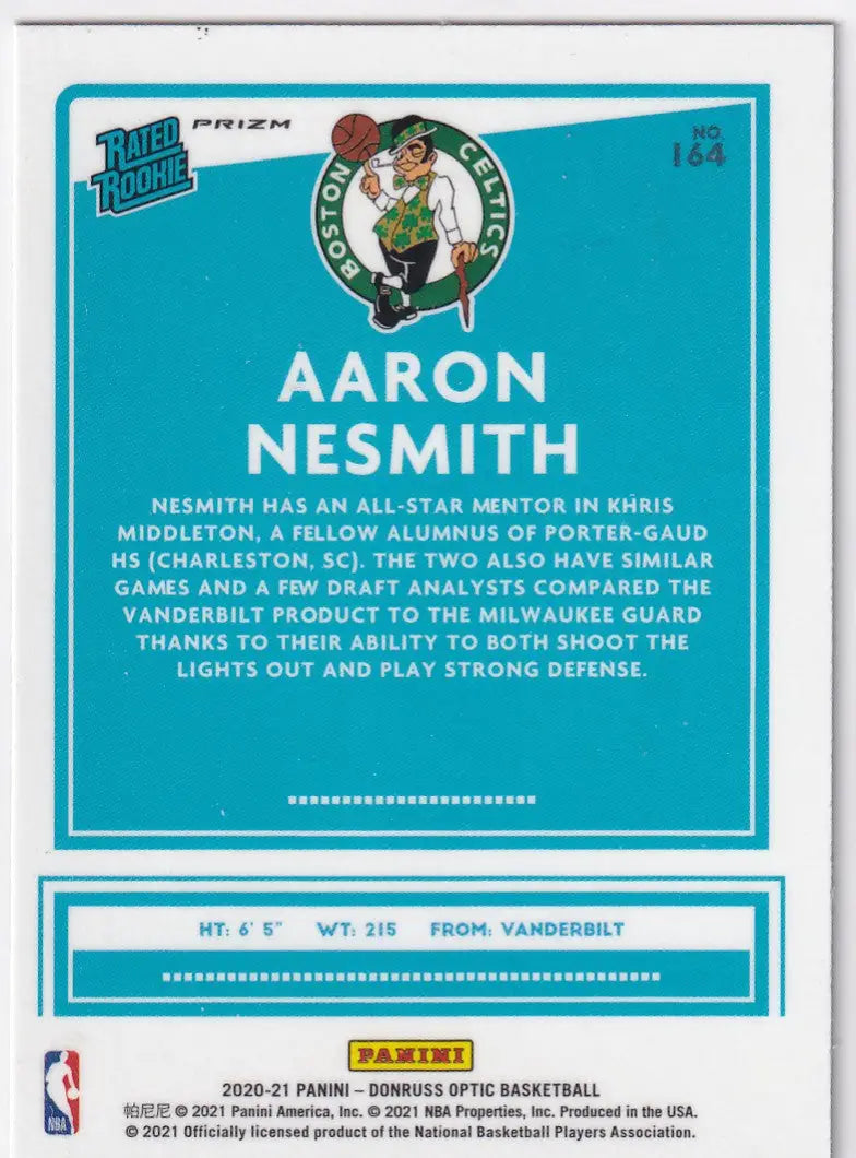 2020-21 DONRUSS OPTIC #164 AARON NESMITH PURPLE REFRACTOR- BOSTON CELTICS - Basketball Card Single