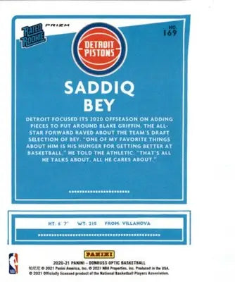 2020-21 Donruss Optic #169 Saddiq Bey Hyper Pink - Basketball Card Single