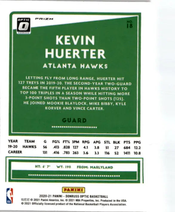 2020-21 Donruss Optic #18 Kevin Huerter Hyper Pink - Basketball Card Single