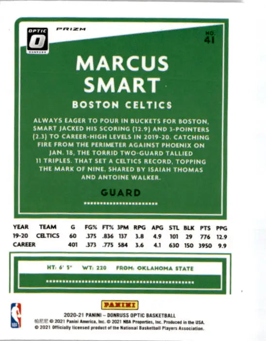 2020-21 Donruss Optic #41 Marcus Smart Holo - Basketball Card Single
