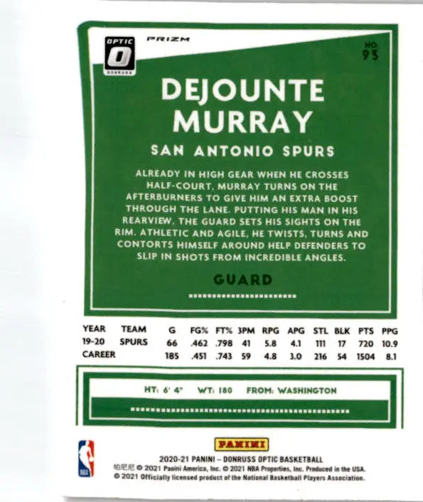 2020-21 Donruss Optic #93 Dejounte Murray Hyper Pink - Basketball Card Single