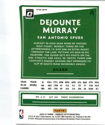 2020-21 Donruss Optic #93 Dejounte Murray Hyper Pink - Basketball Card Single