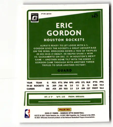 2020-21 Donruss Optic Holo #147 Eric Gordon NM-MT Rockets ID:48903 - Basketball Card Single