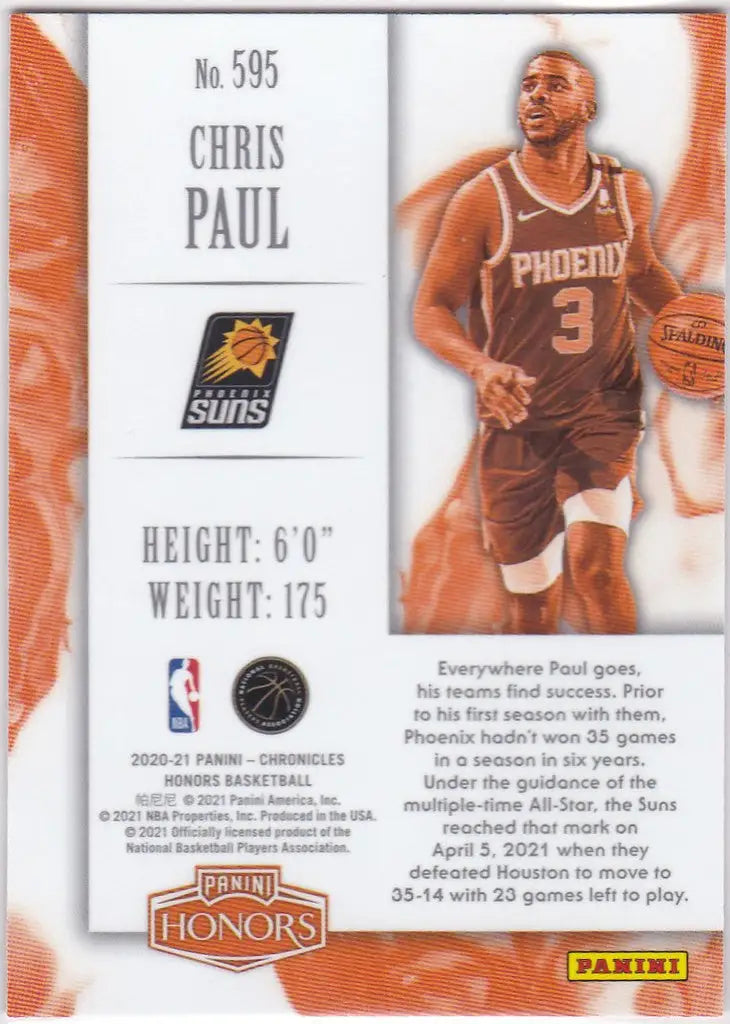 Basketball trading card of Chris Paul in purple jersey for Phoenix Suns
